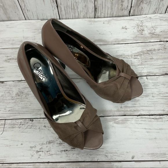 CARLOS Santana Taupe Peep Toe Heel Bow Tie Shoes Size 6 - Picture 2 of 13